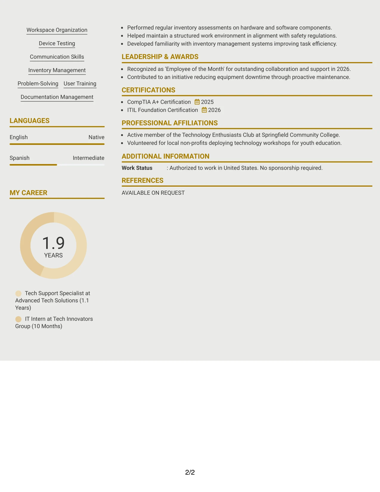 Resume Example Page 2