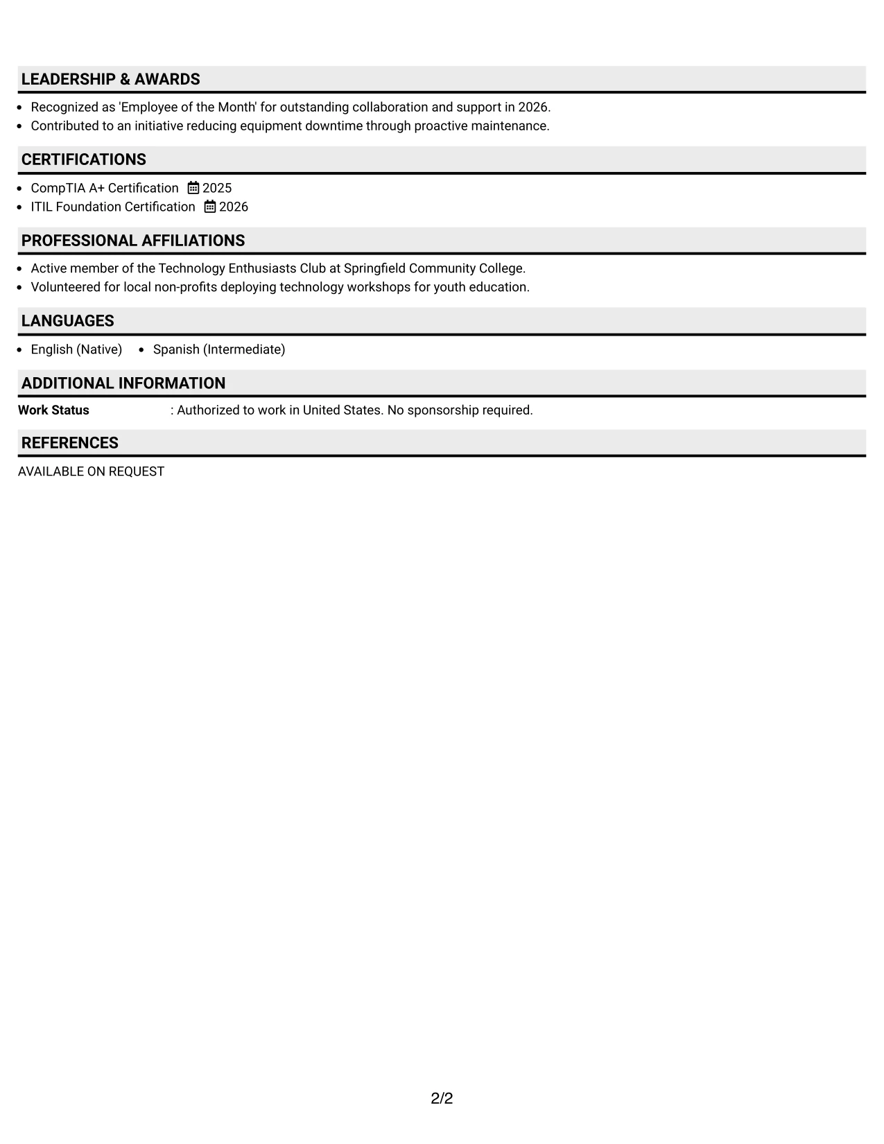 Resume Example Page 2