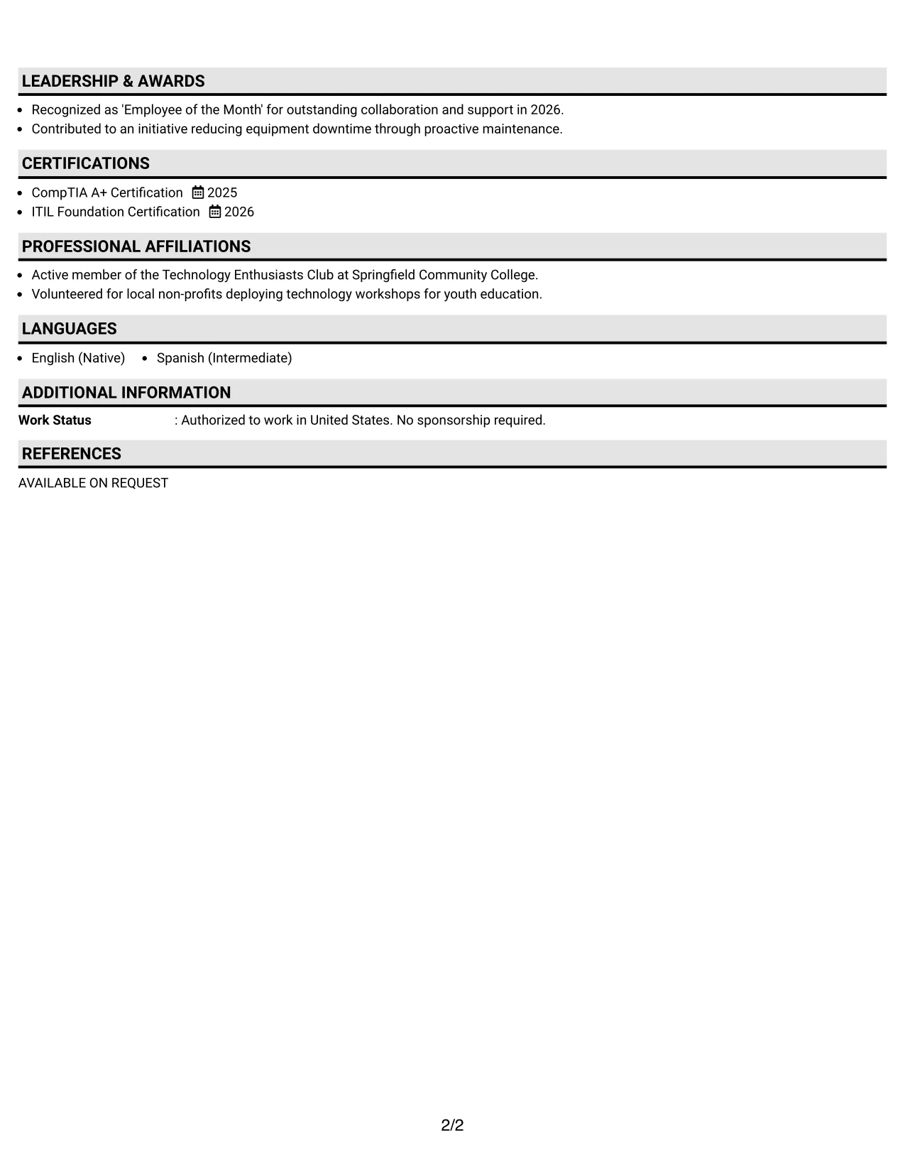 Resume Example Page 2