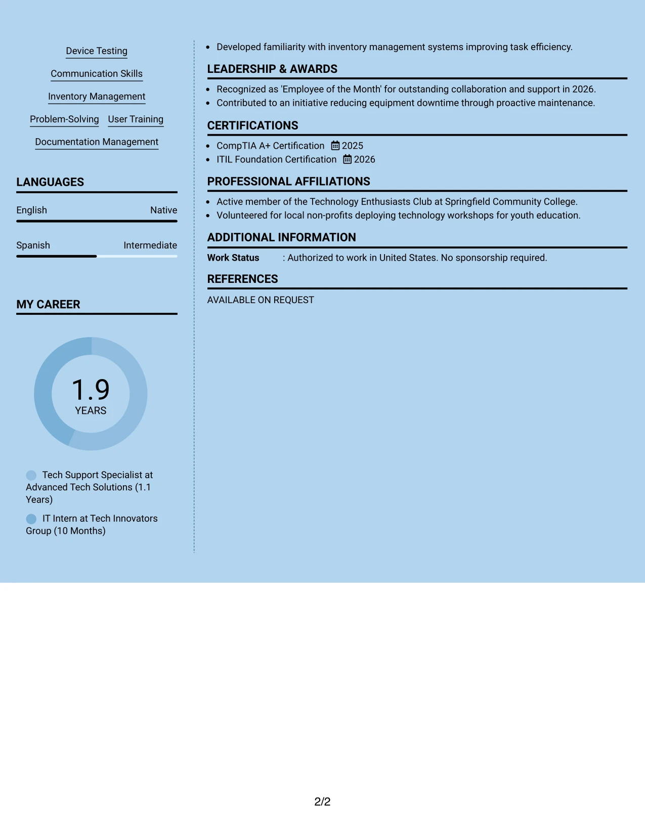 Resume Example Page 2