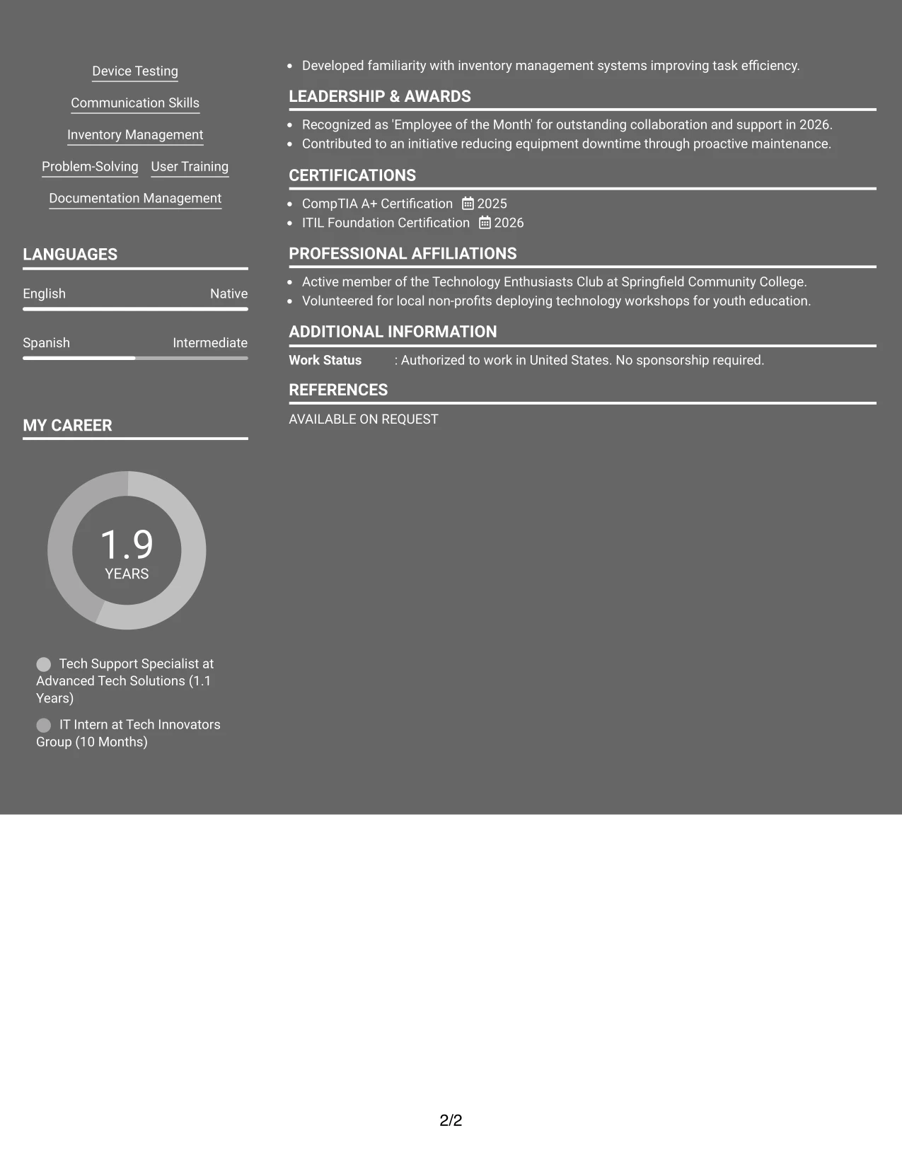 Resume Example Page 2
