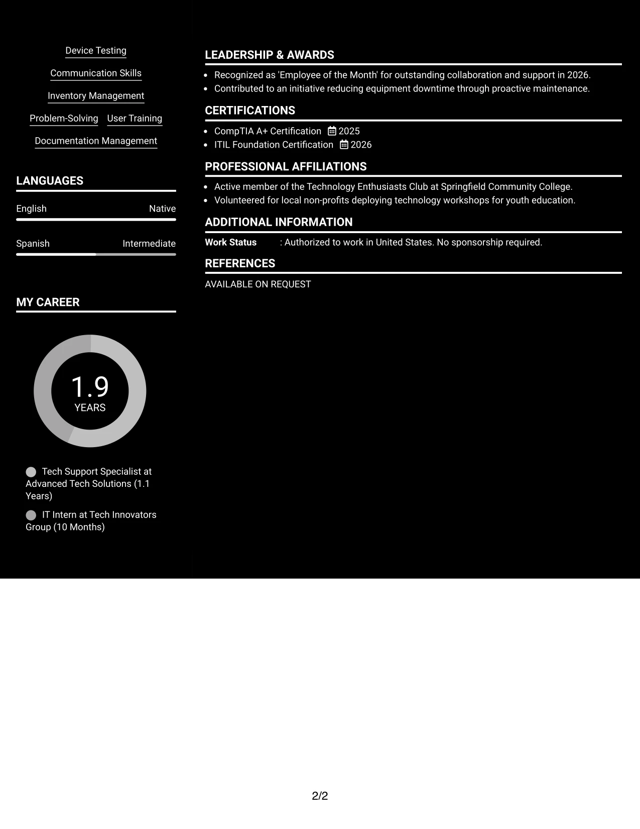 Resume Example Page 2