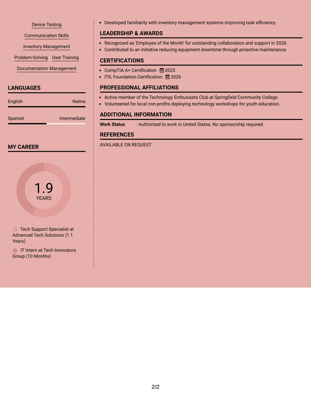 Resume Example Page 2