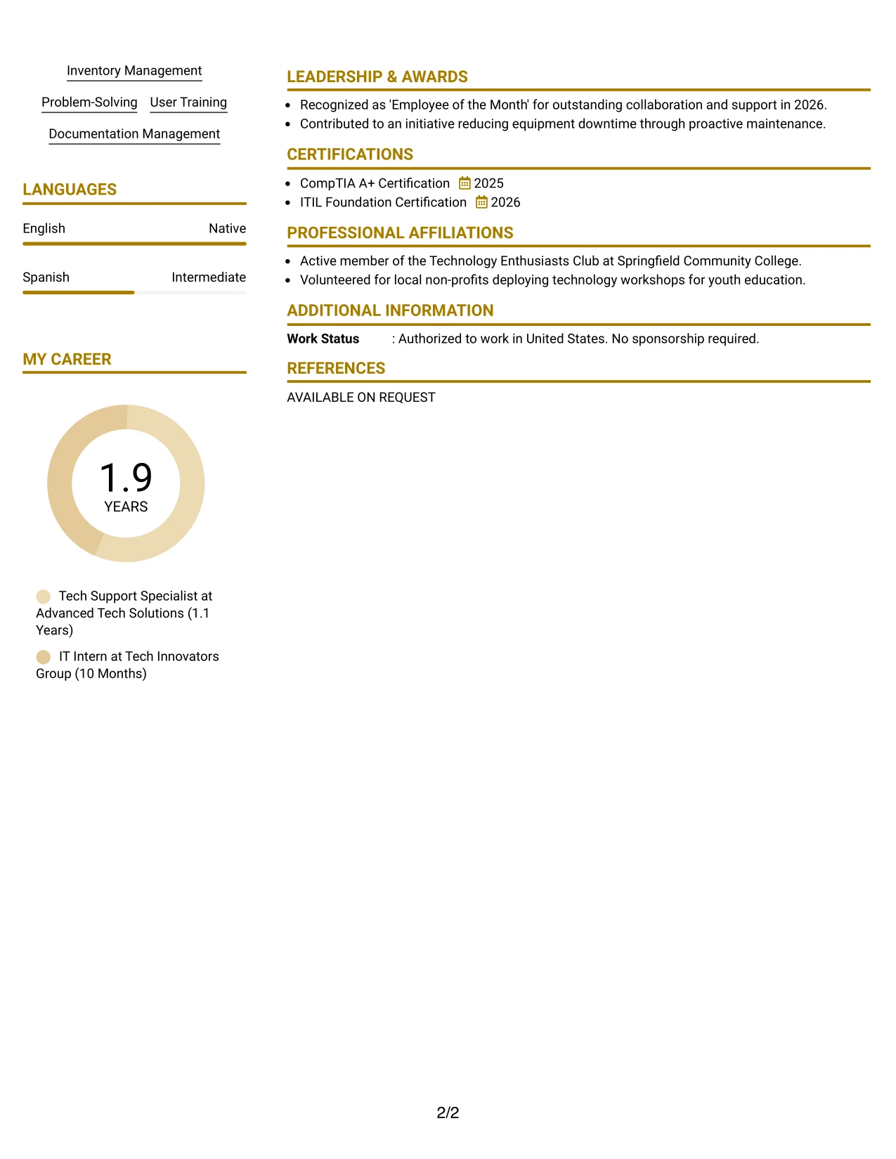Resume Example Page 2