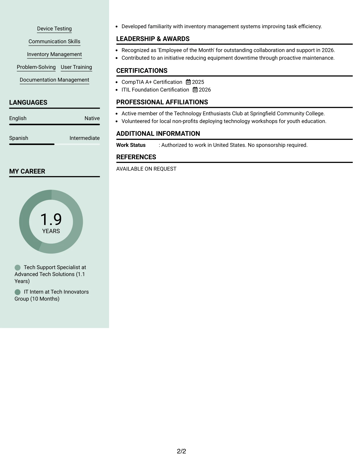 Resume Example Page 2