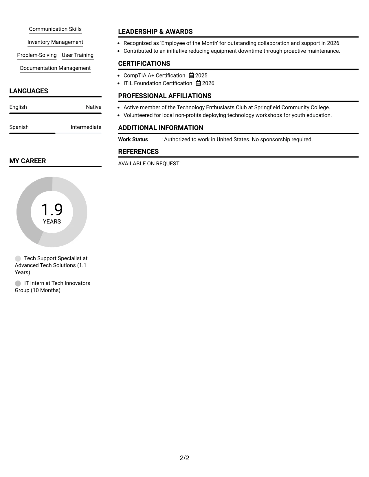 Resume Example Page 2