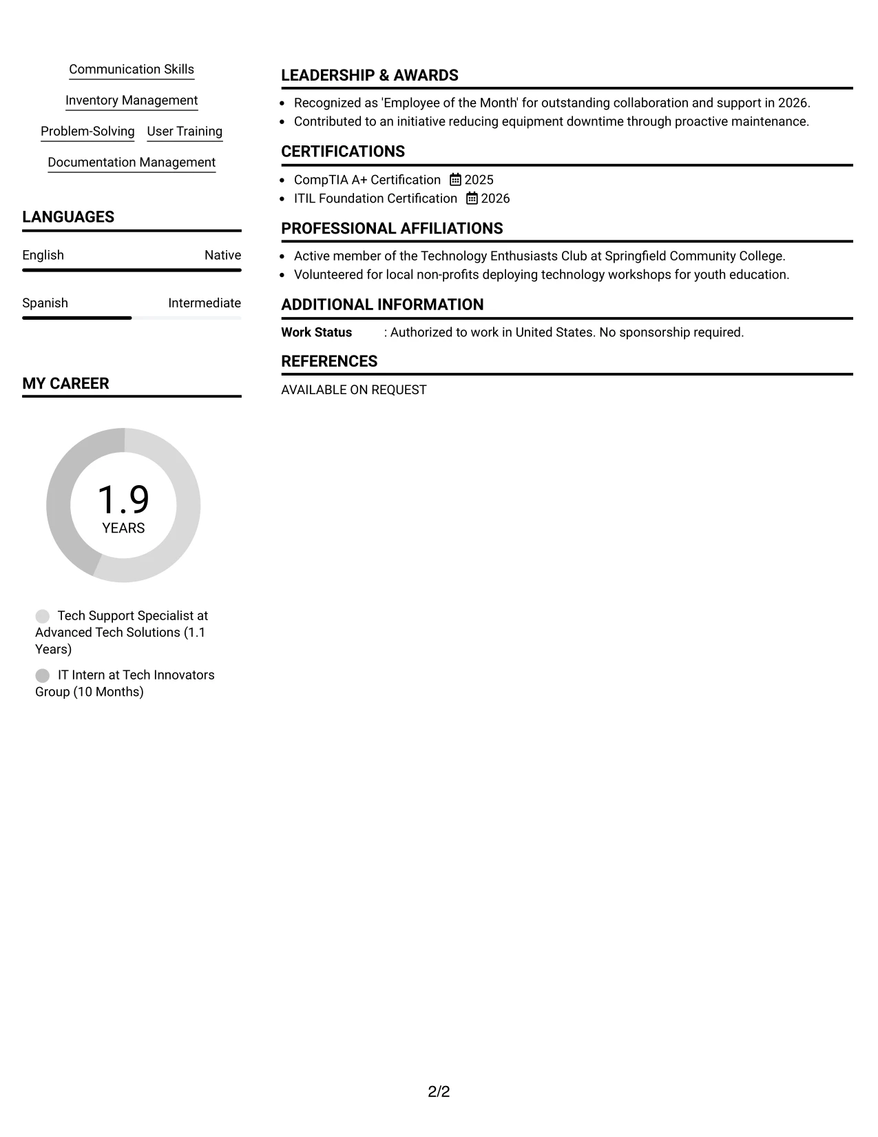 Resume Example Page 2