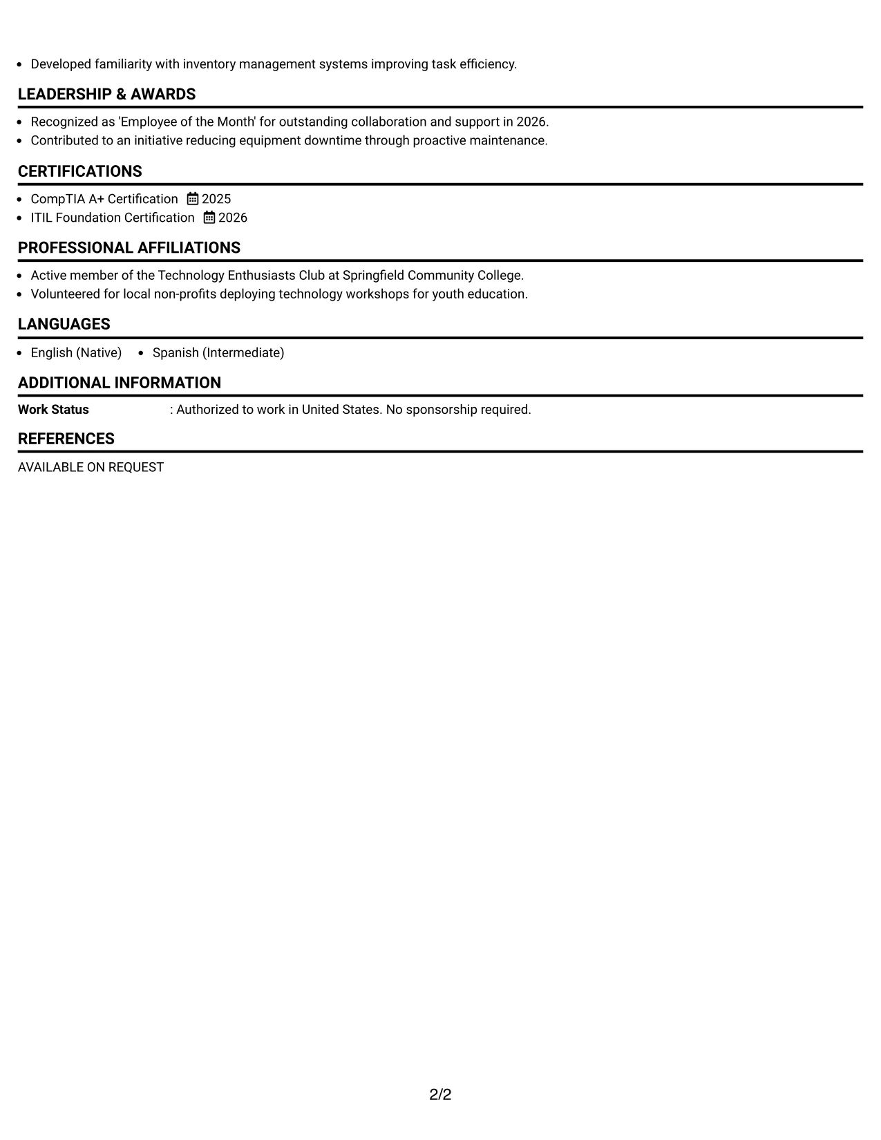 Resume Example Page 2