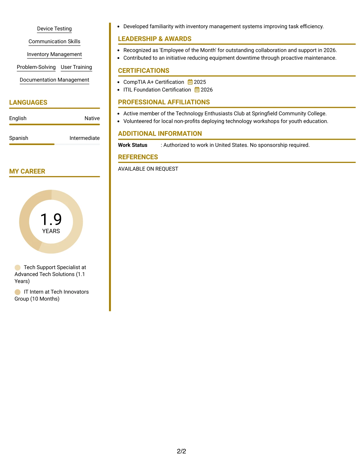 Resume Example Page 2