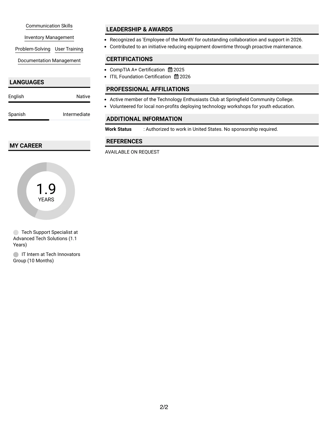 Resume Example Page 2