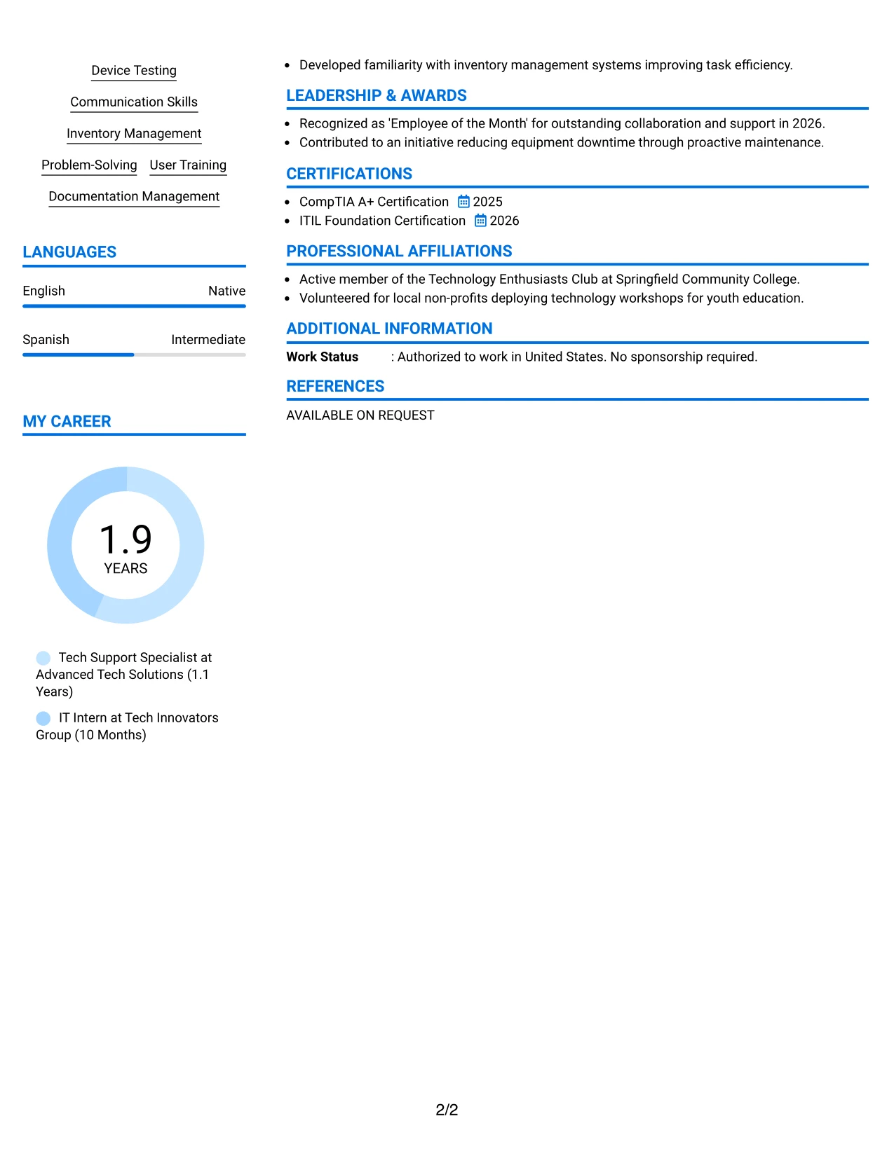 Resume Example Page 2