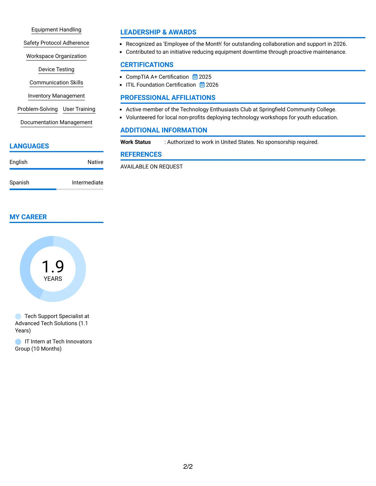 Resume Example Page 2