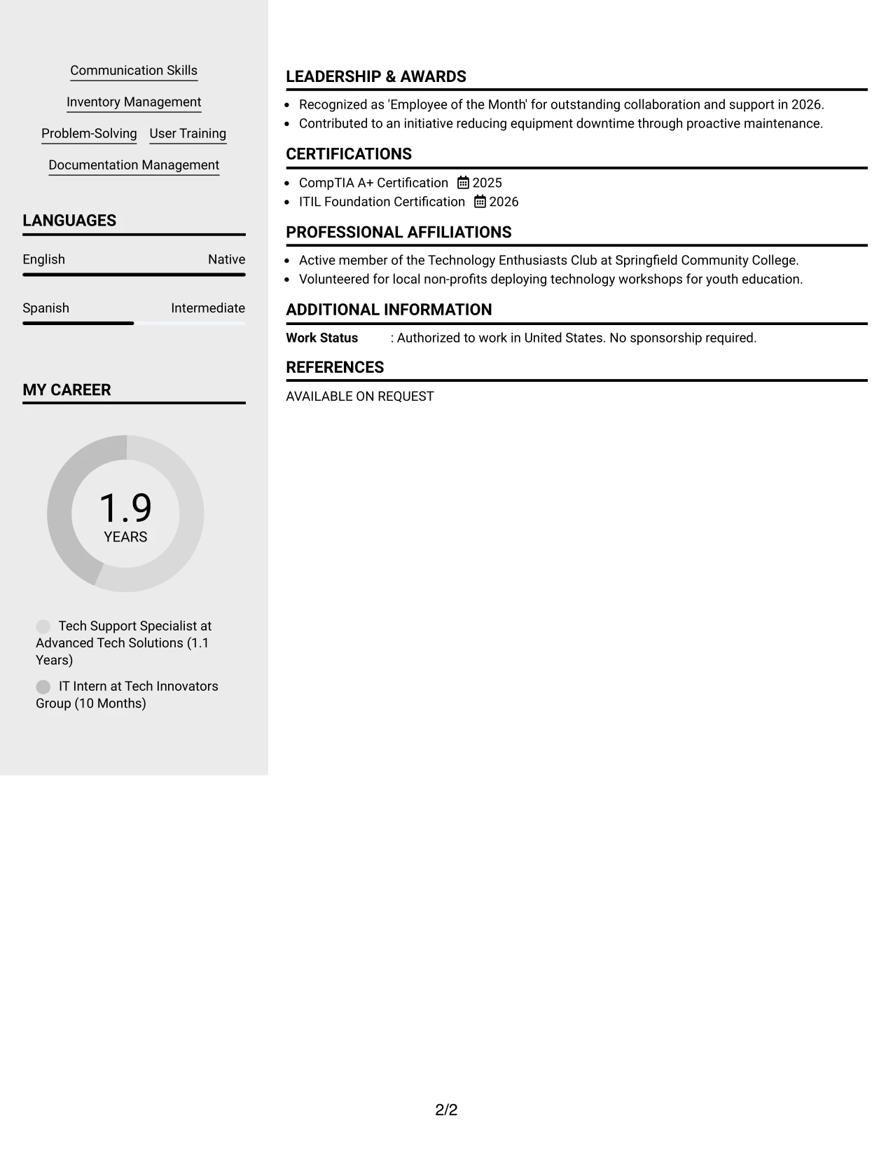 Resume Example Page 2