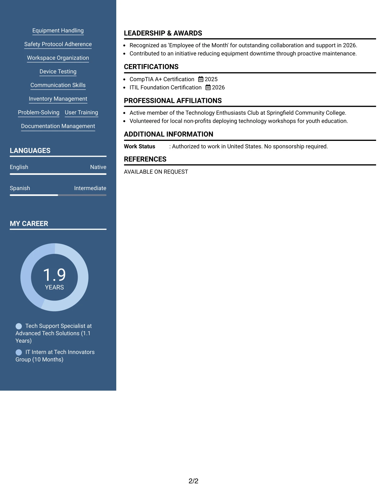 Resume Example Page 2