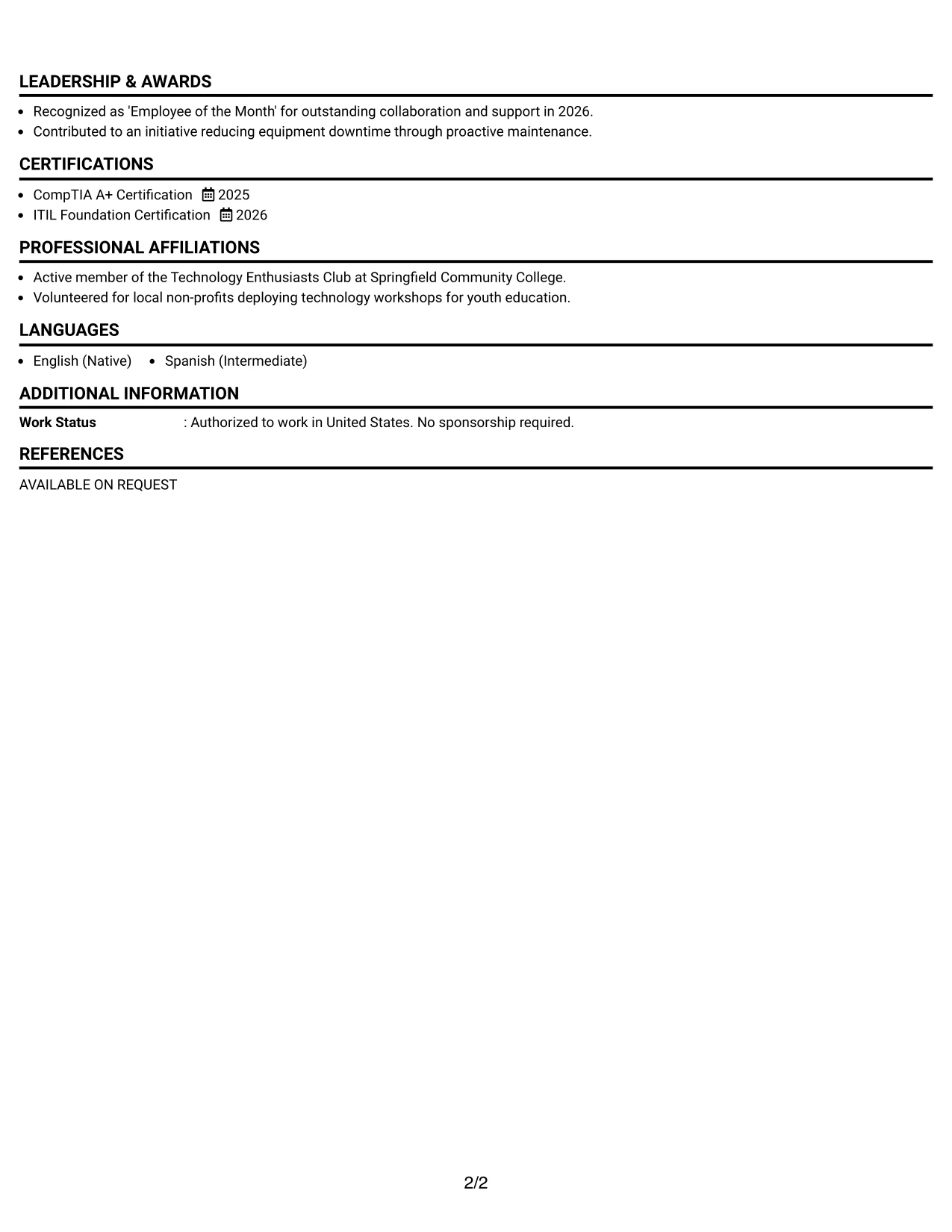 Resume Example Page 2