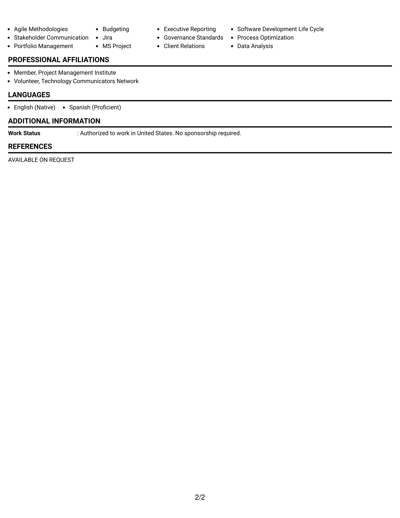 Resume Example Page 2