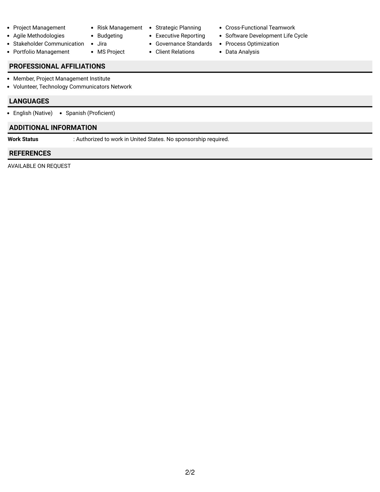 Resume Example Page 2
