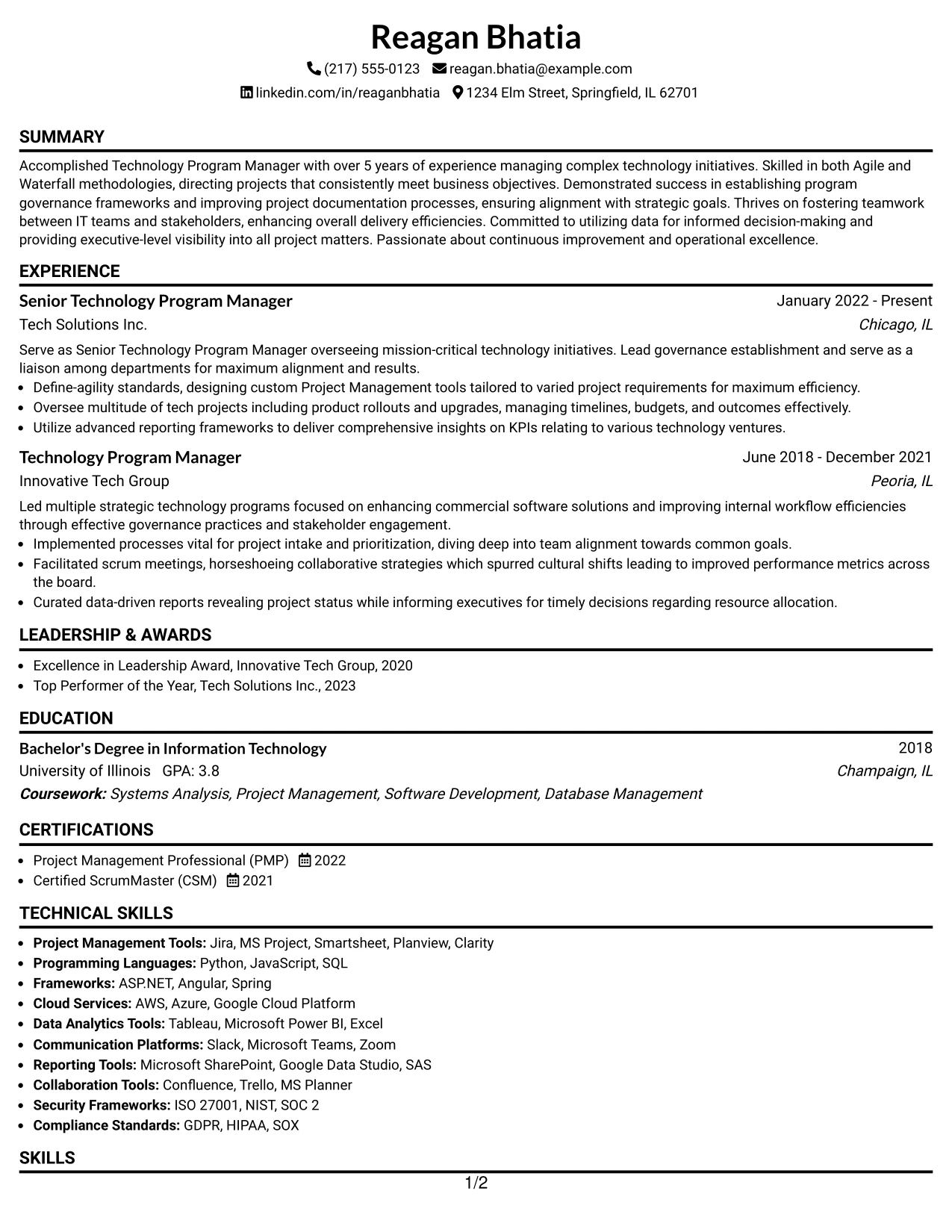 Resume Example Page 1