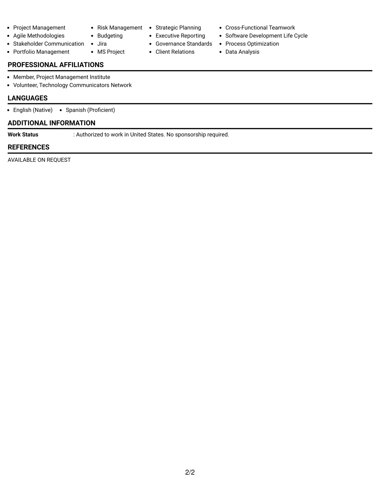 Resume Example Page 2