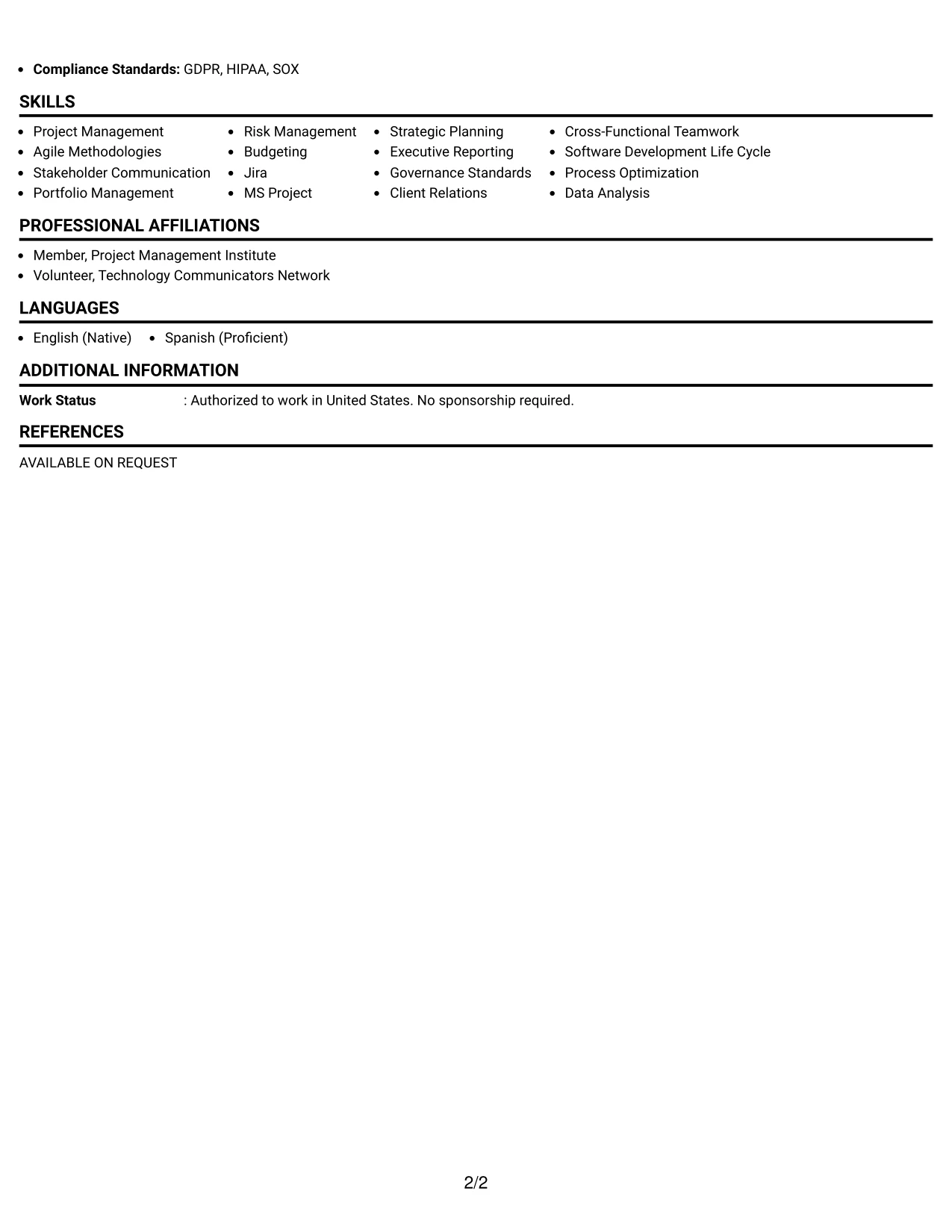 Resume Example Page 2