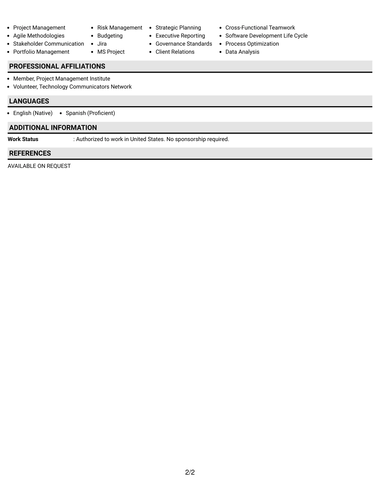 Resume Example Page 2