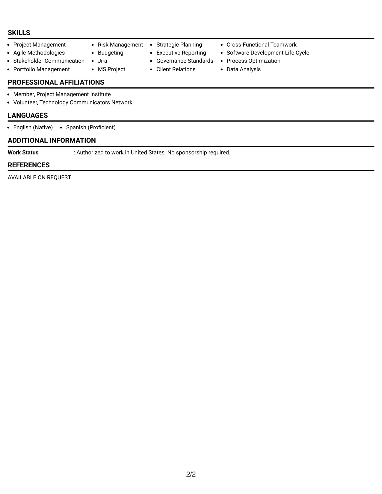 Resume Example Page 2