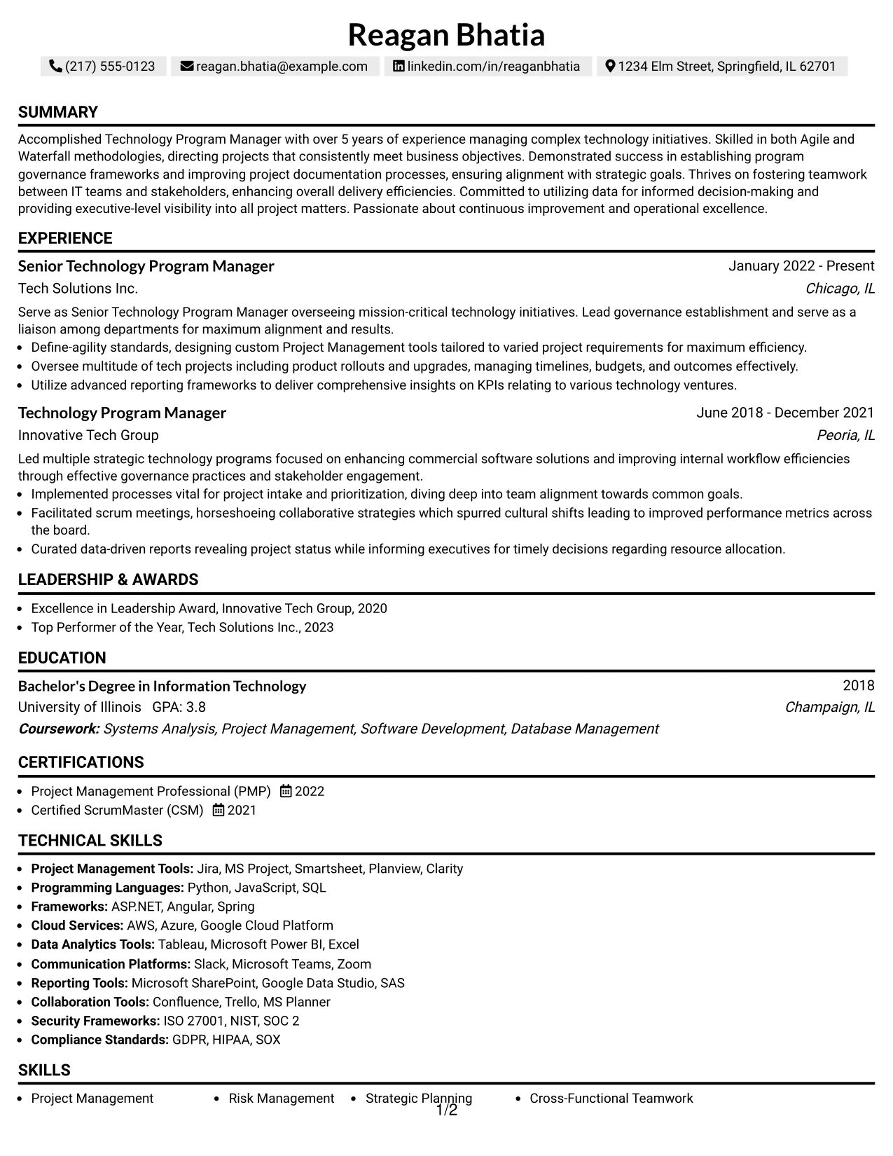 Resume Example Page 1