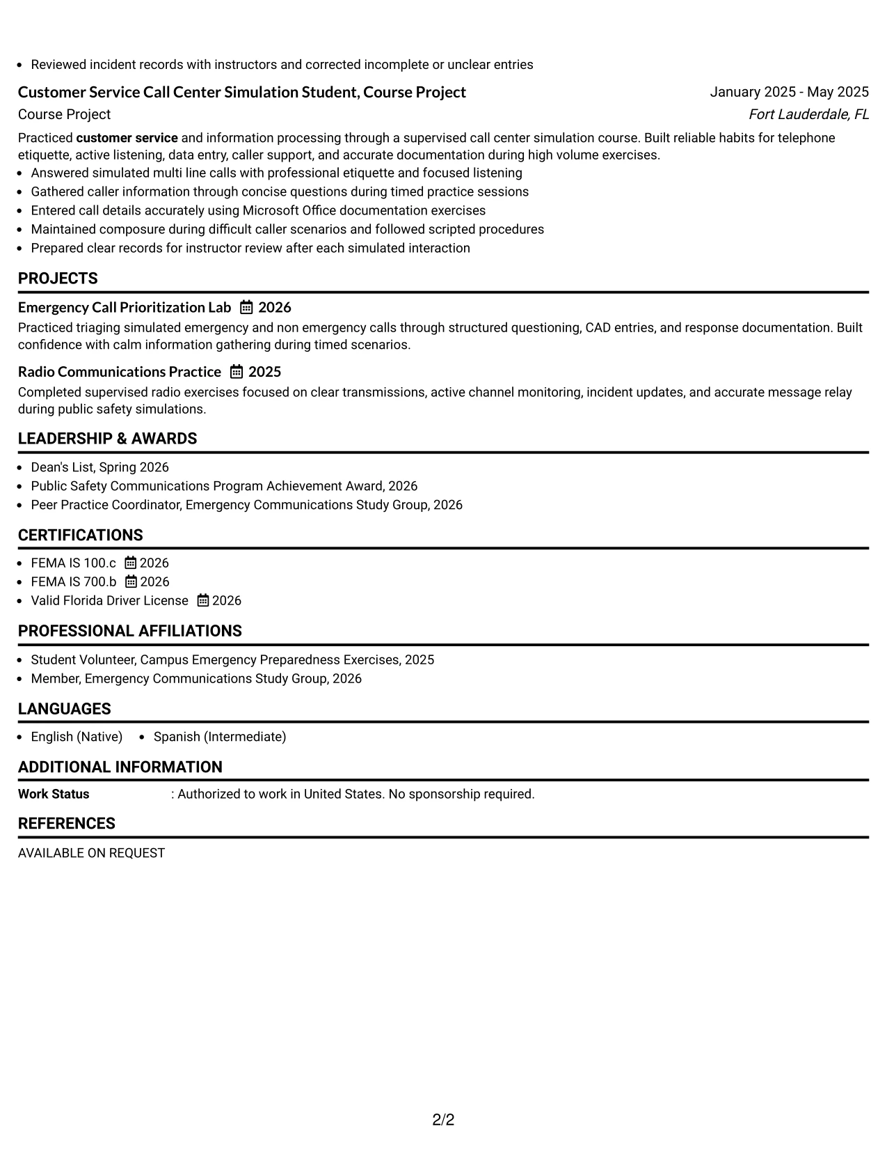 Resume Example Page 2
