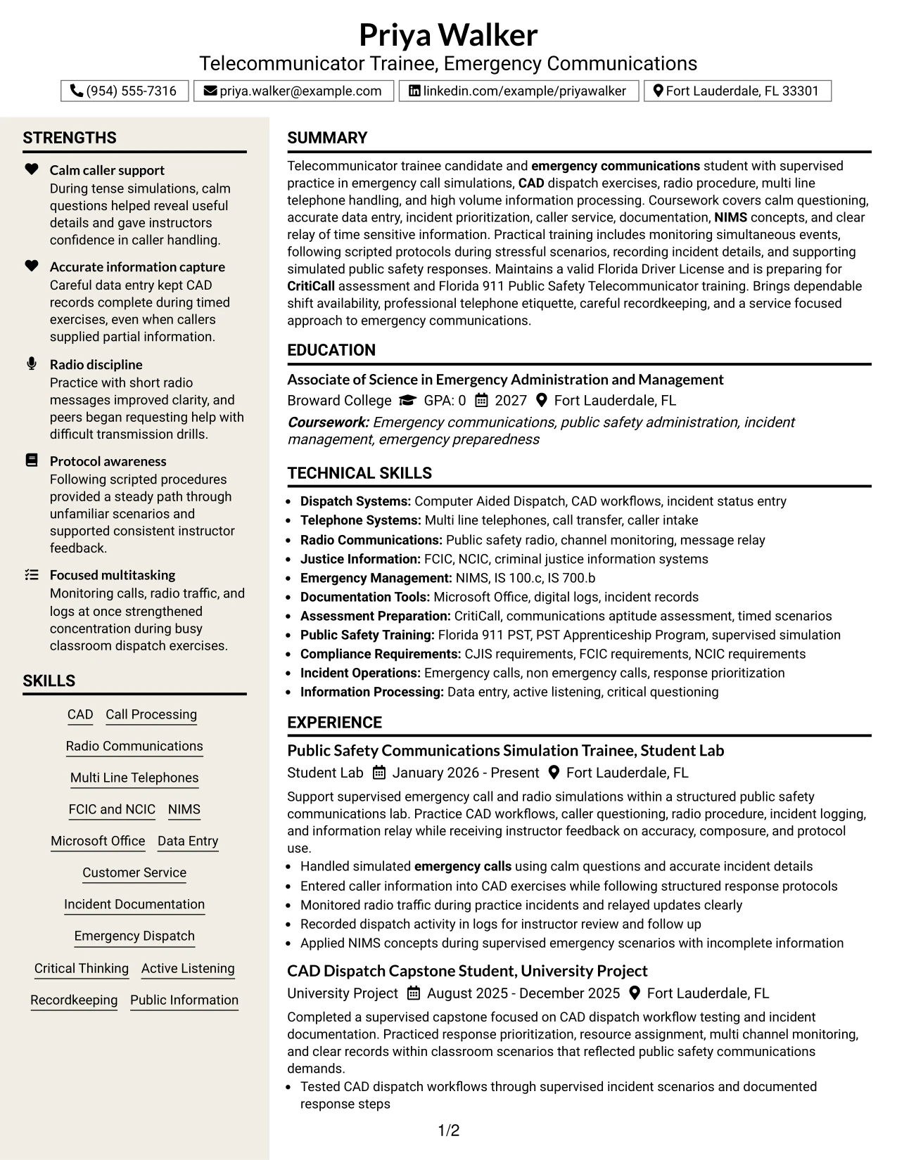 Resume Example Page 1