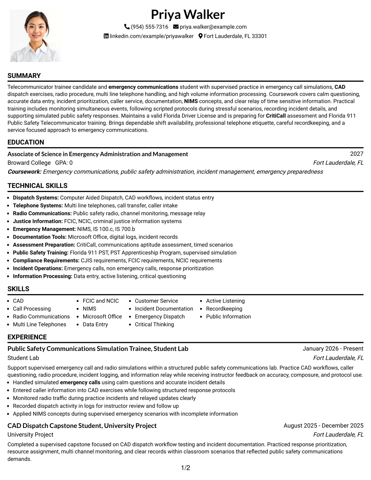 Resume Example Page 1