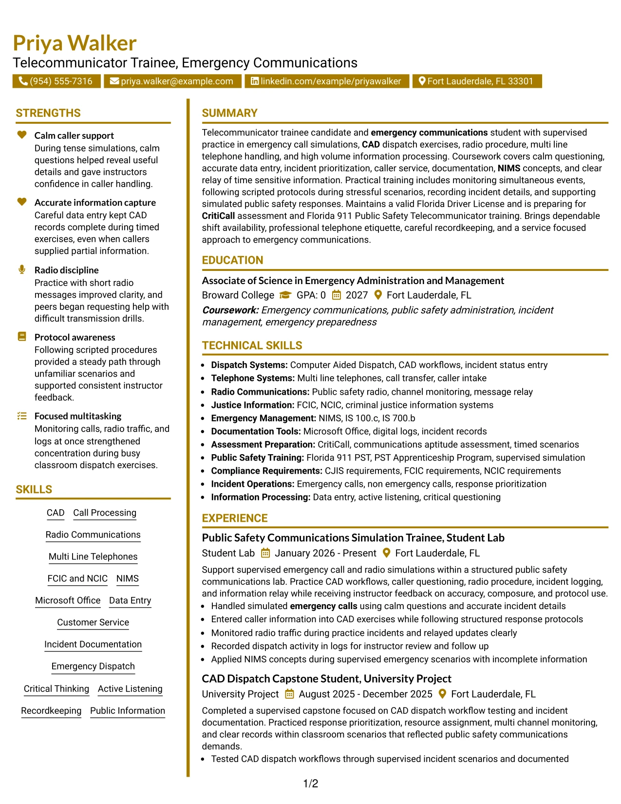 Resume Example Page 1