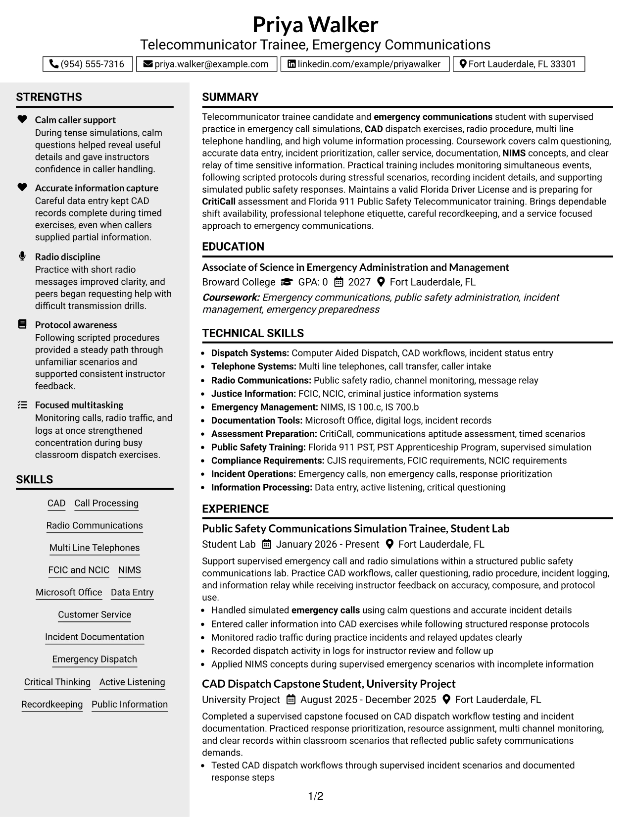 Resume Example Page 1