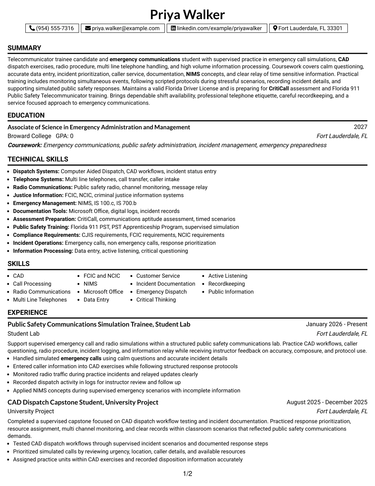 Resume Example Page 1