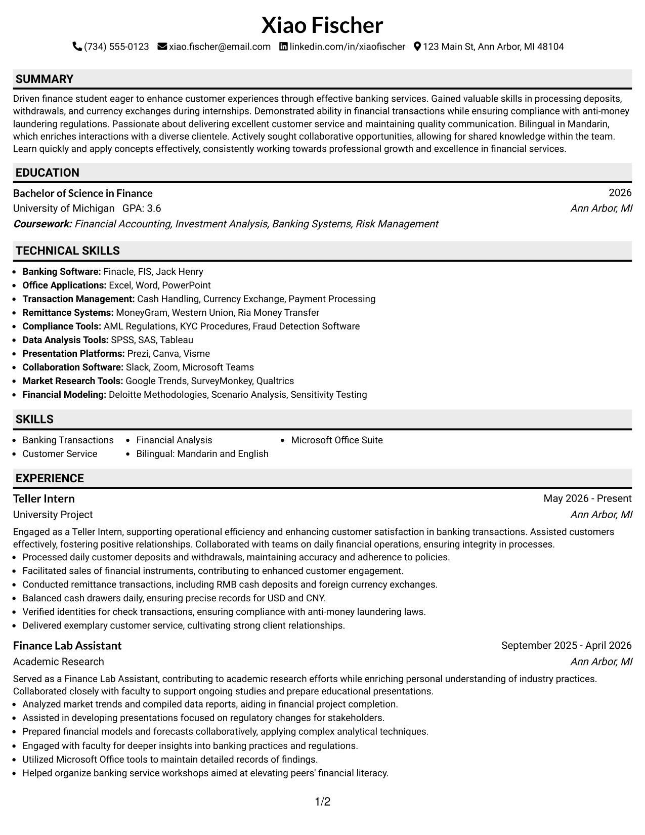Resume Example Page 1
