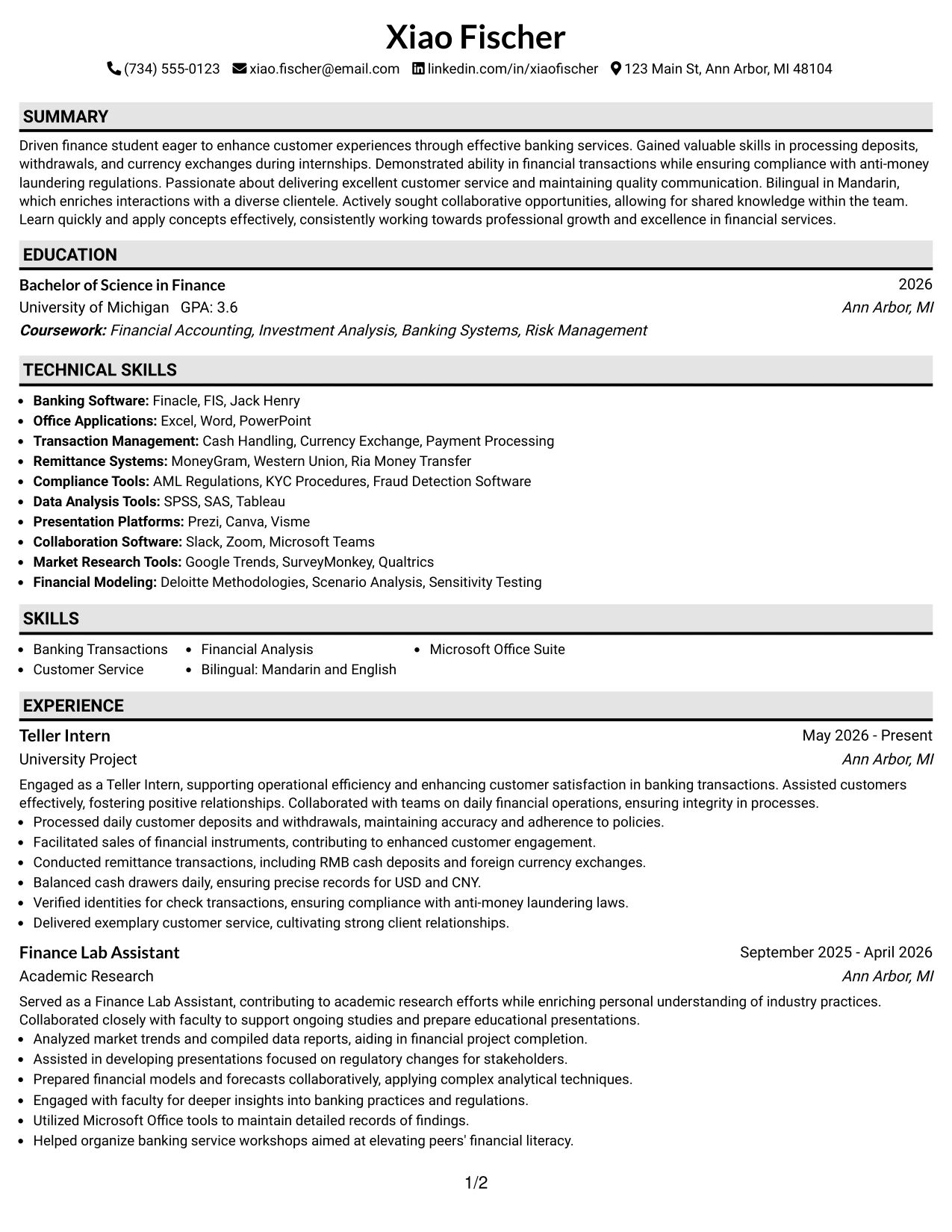 Resume Example Page 1