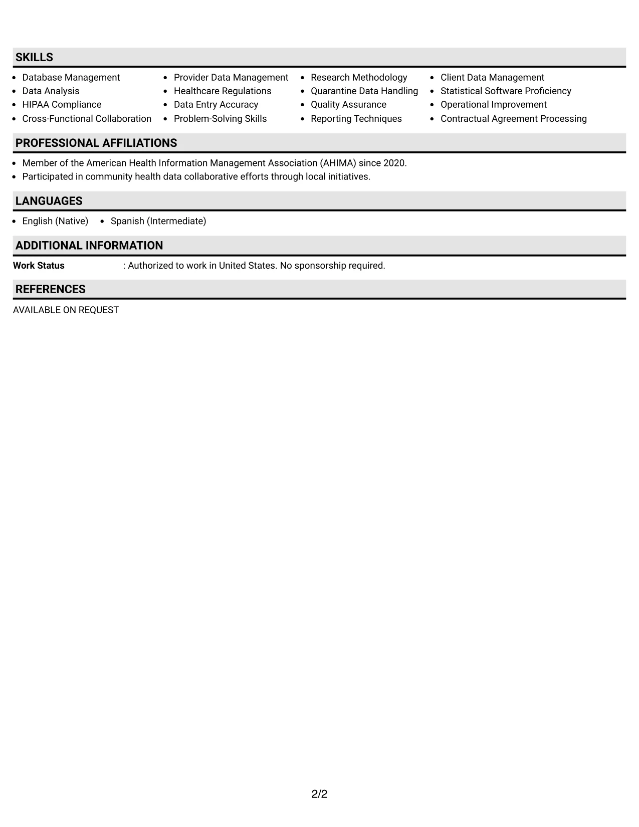Resume Example Page 2