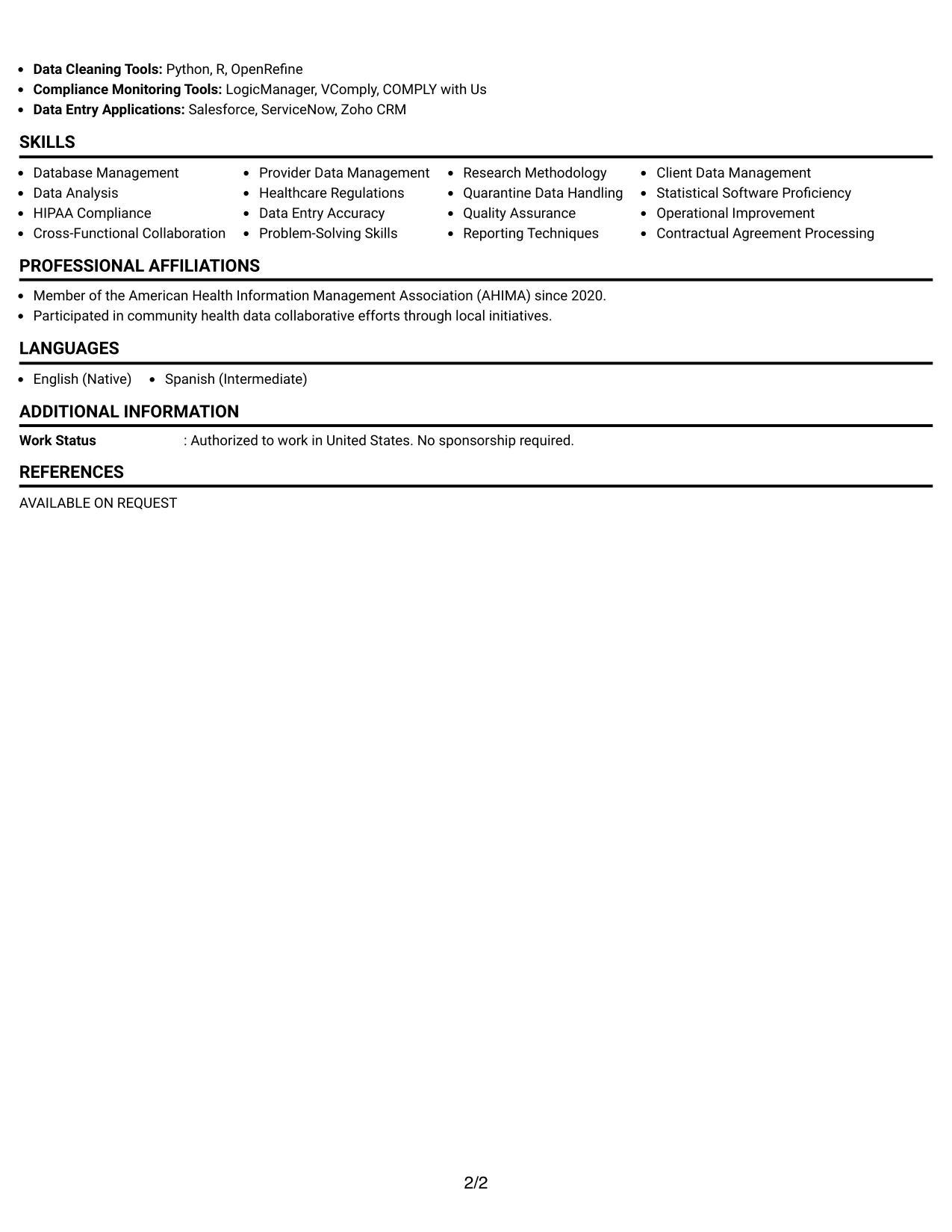 Resume Example Page 2
