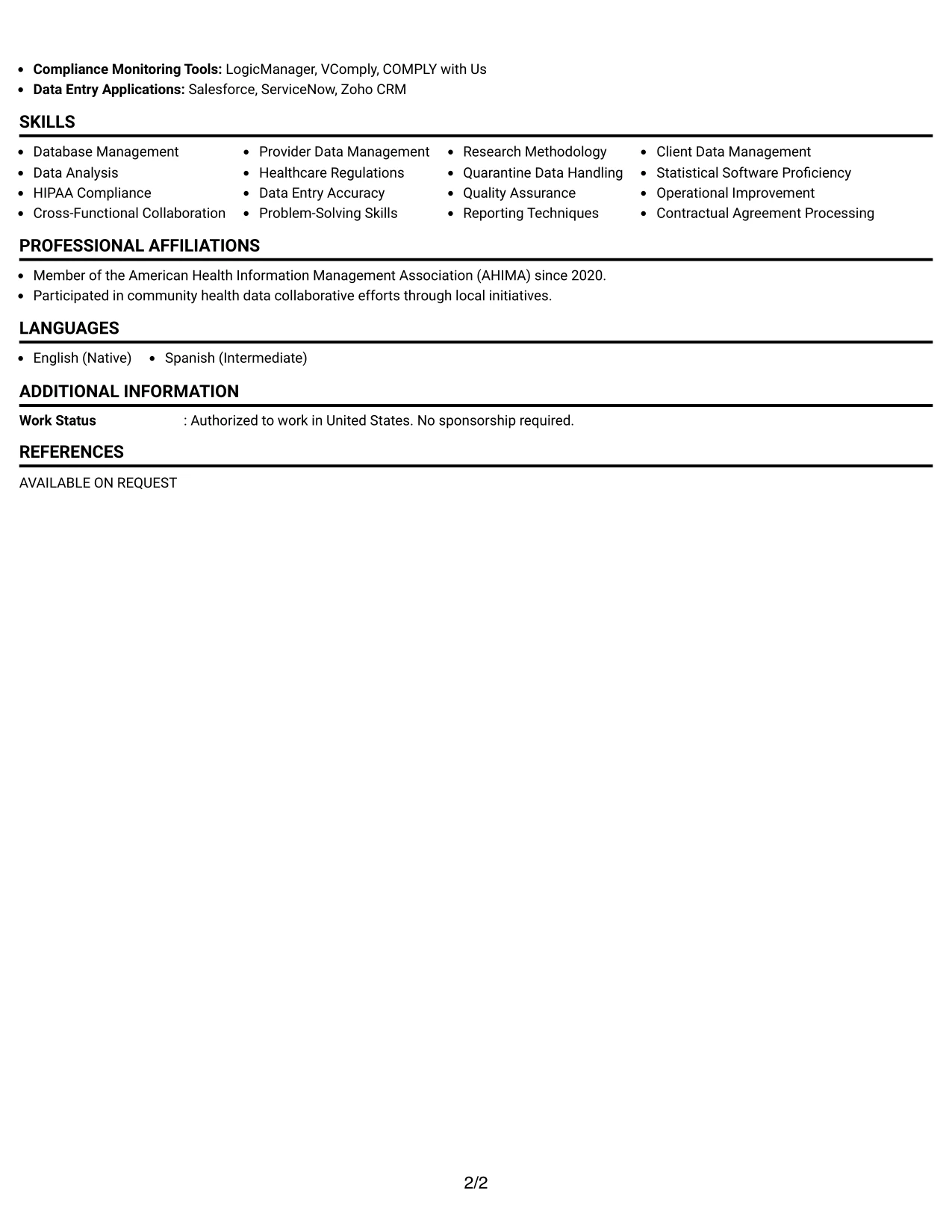 Resume Example Page 2