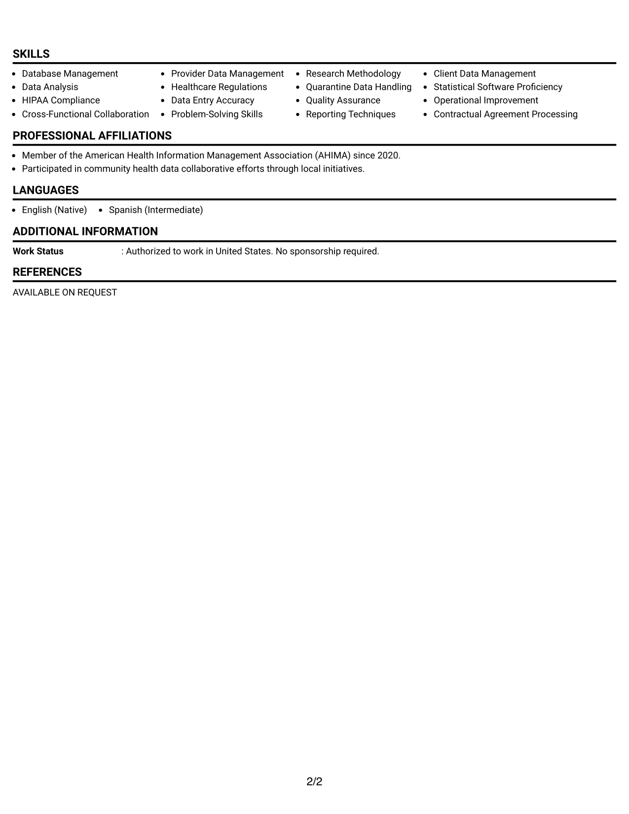 Resume Example Page 2