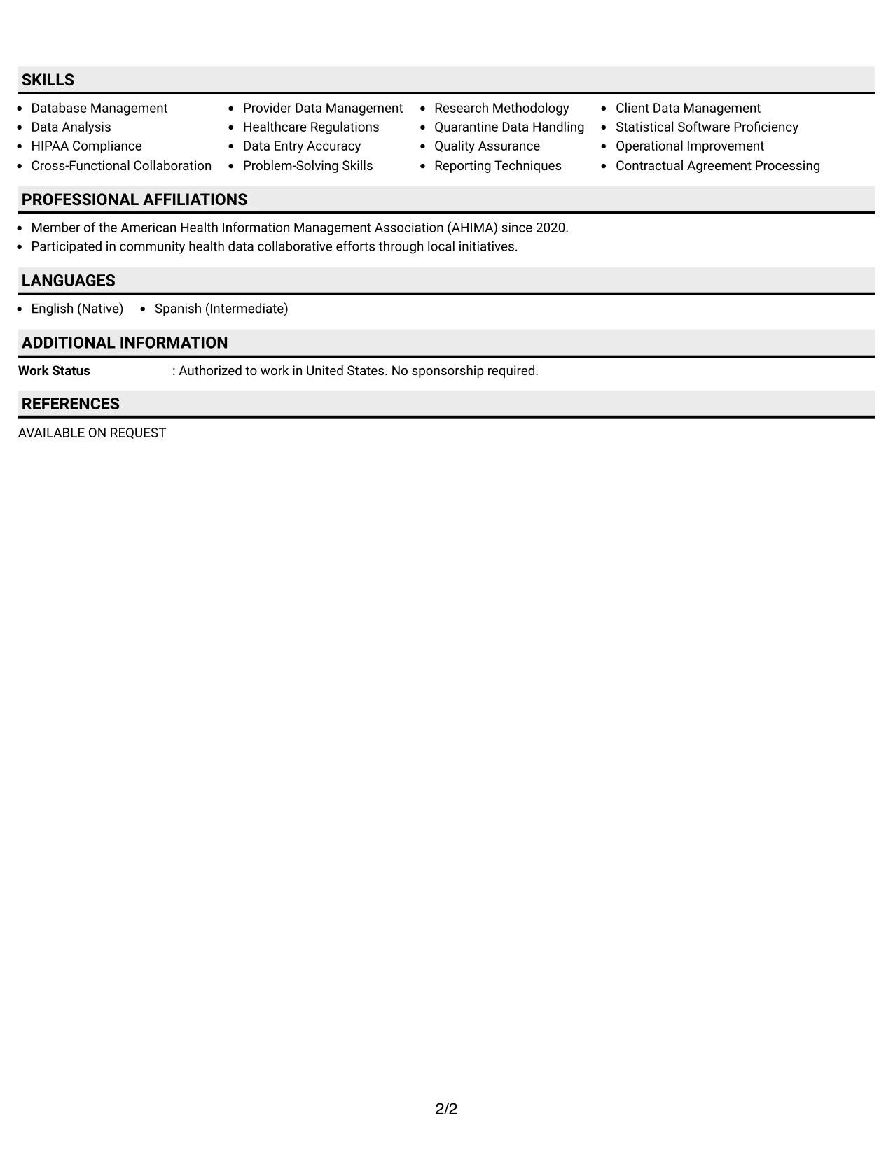 Resume Example Page 2