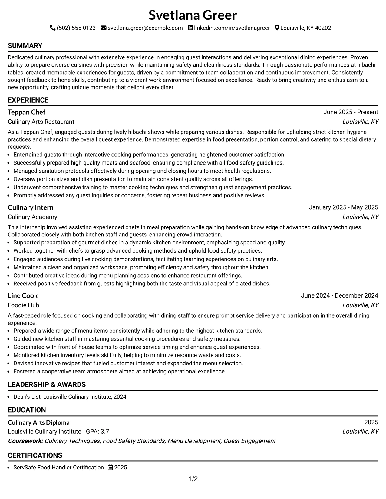 Resume Example Page 1