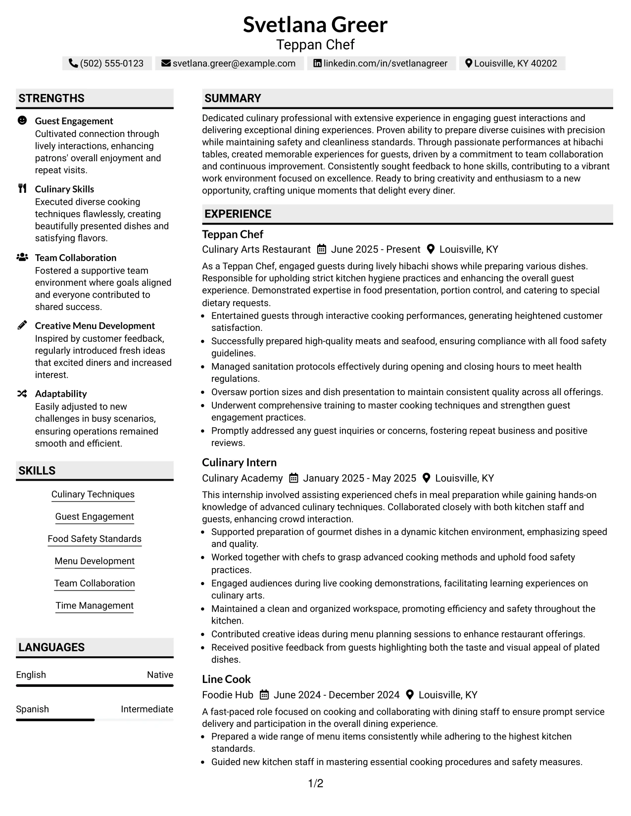Resume Example Page 1