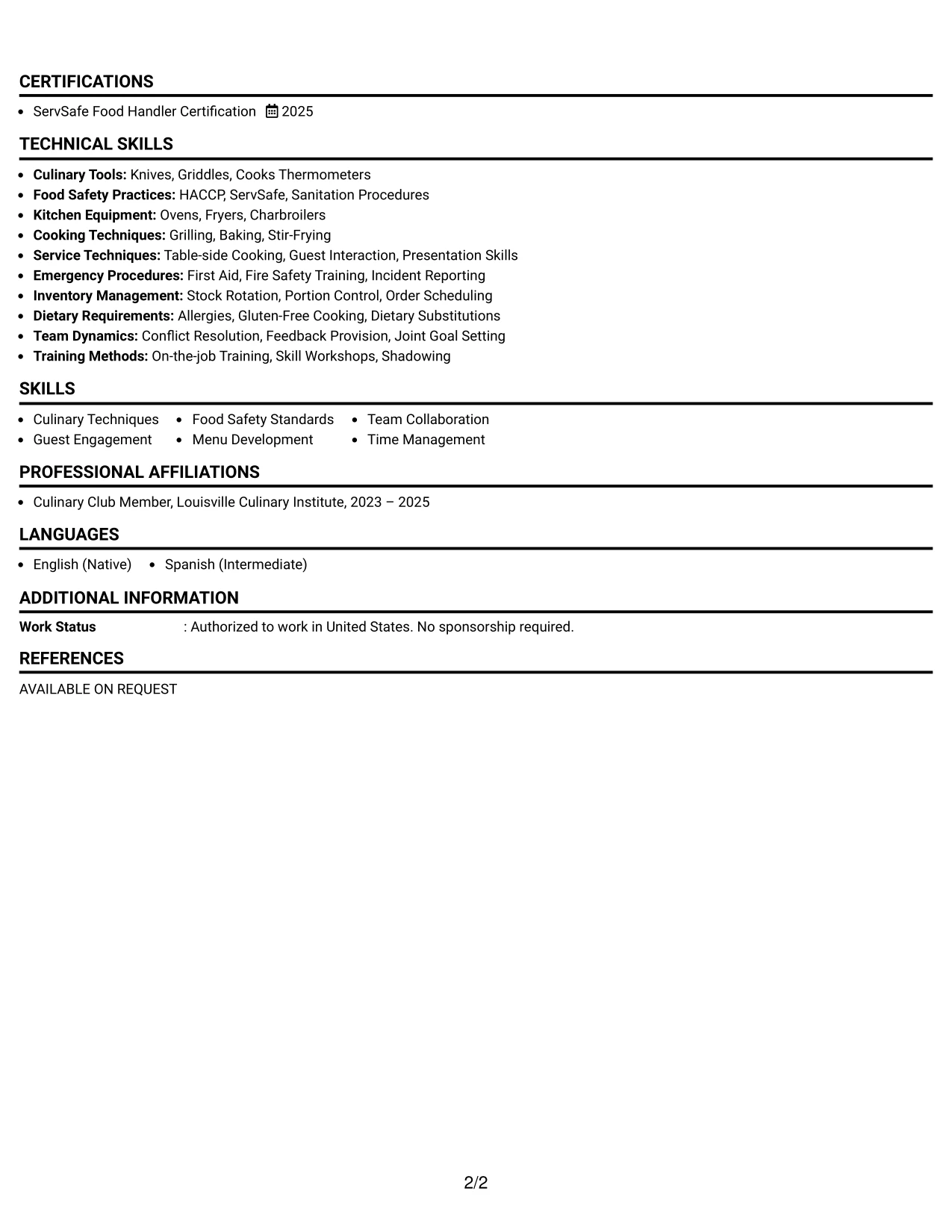 Resume Example Page 2