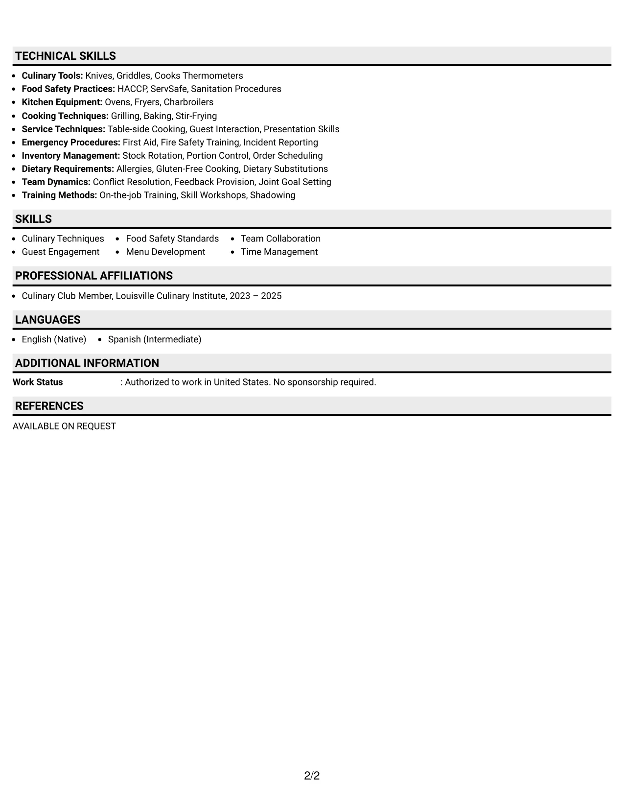 Resume Example Page 2