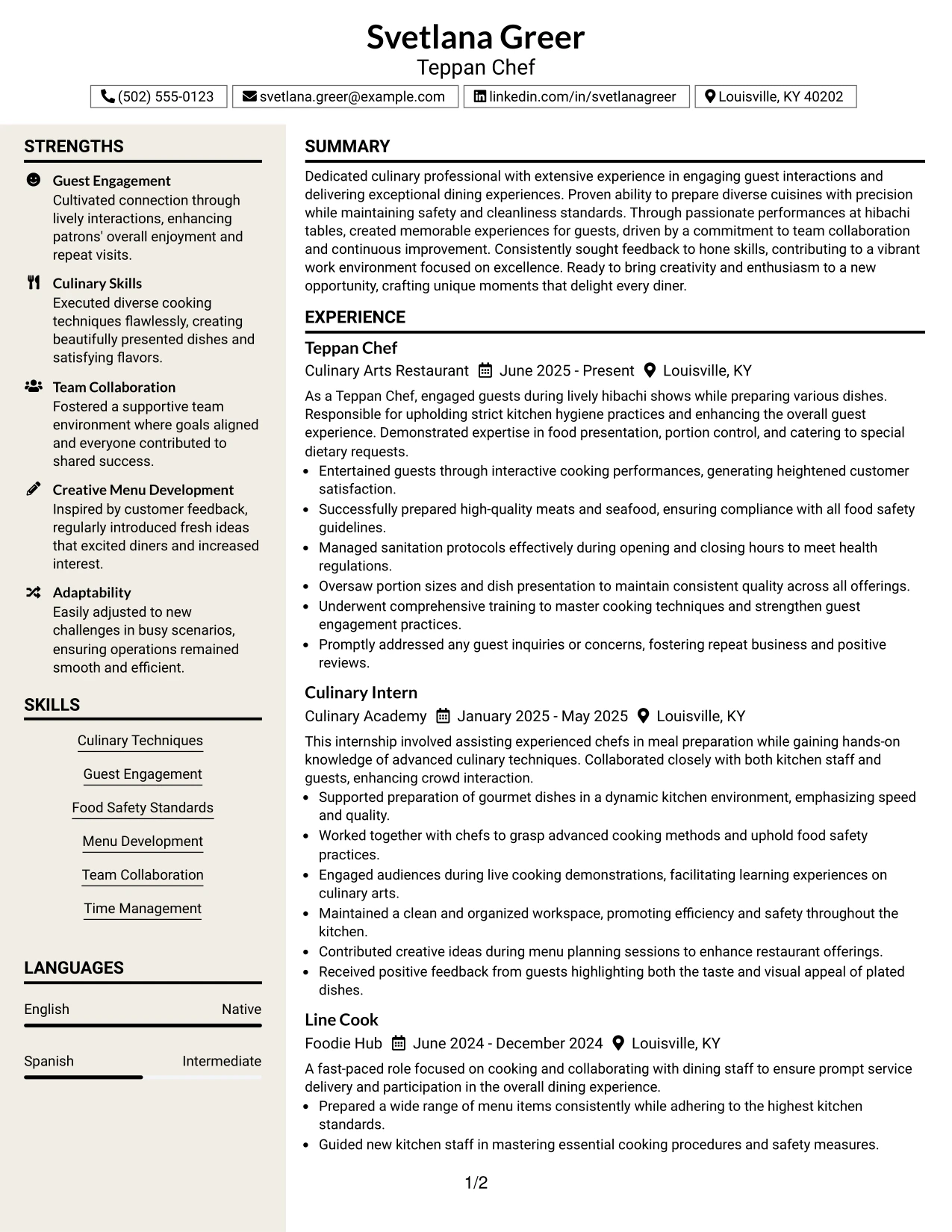 Resume Example Page 1