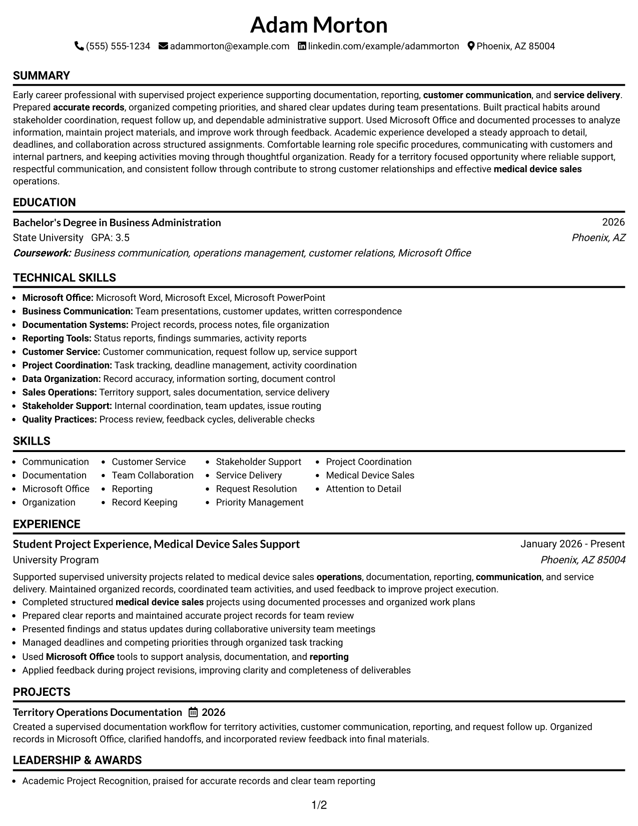 Resume Example Page 1