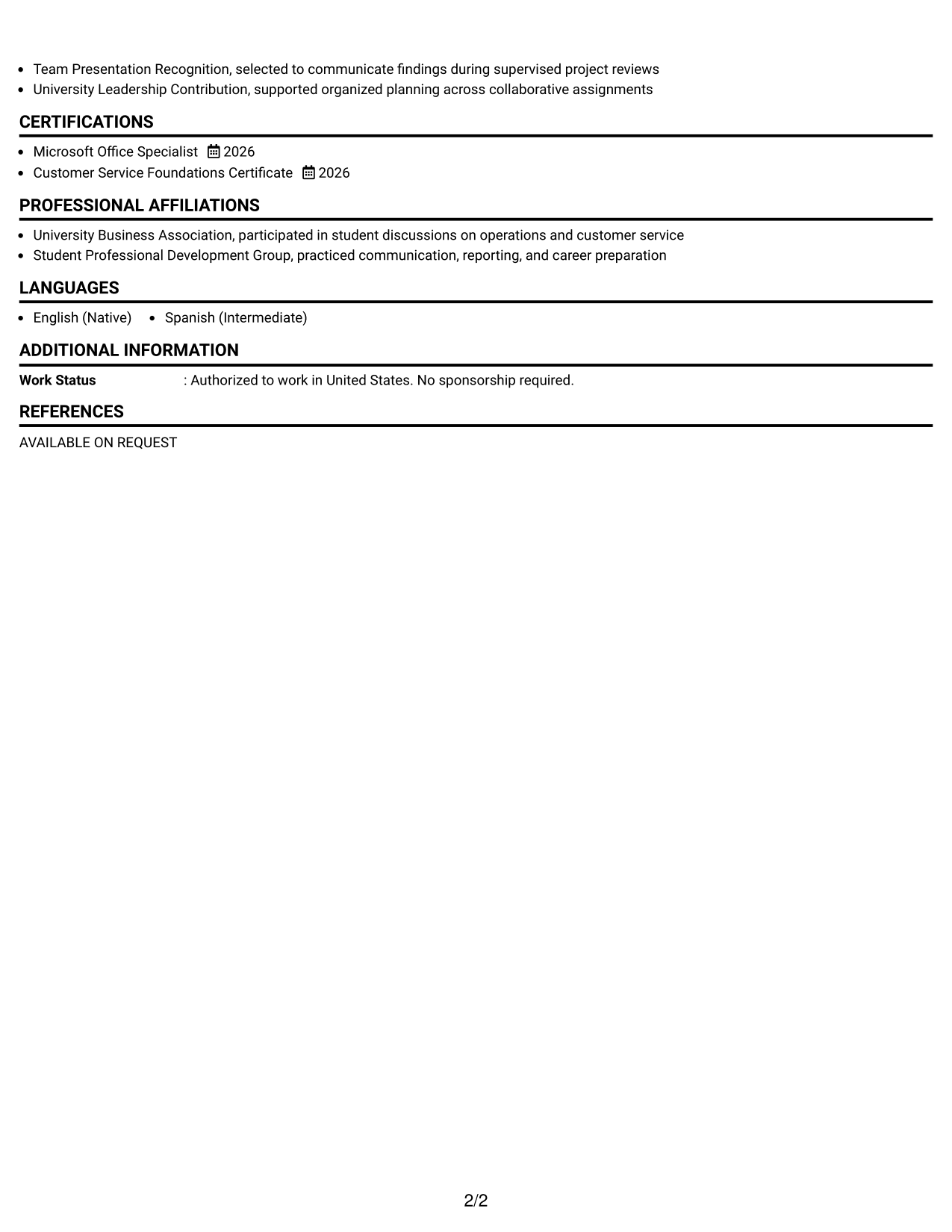Resume Example Page 2