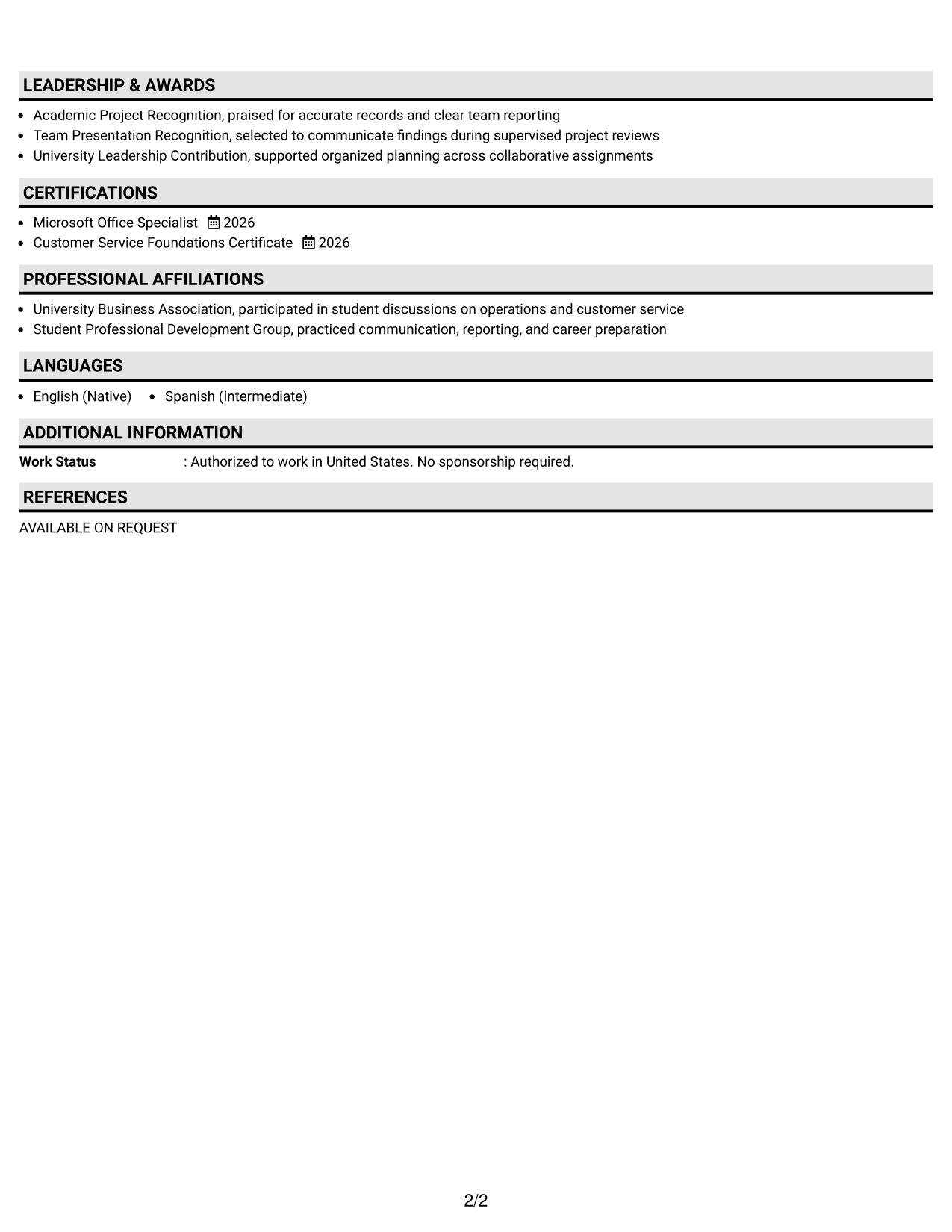 Resume Example Page 2