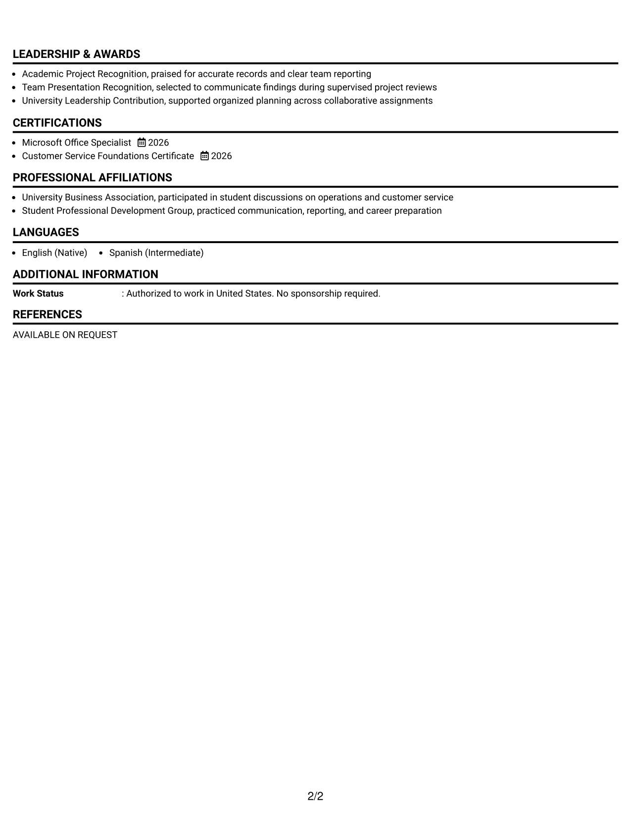 Resume Example Page 2