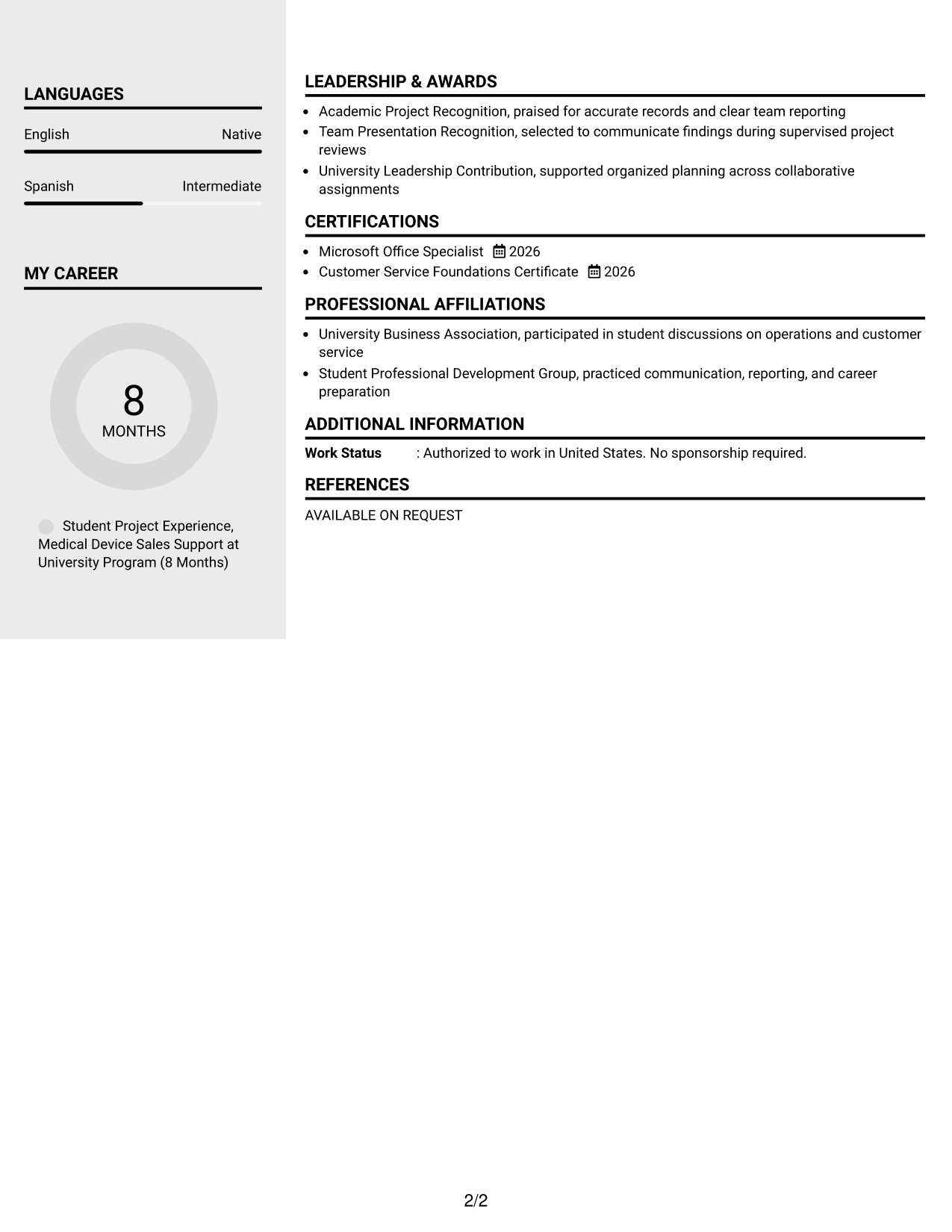 Resume Example Page 2